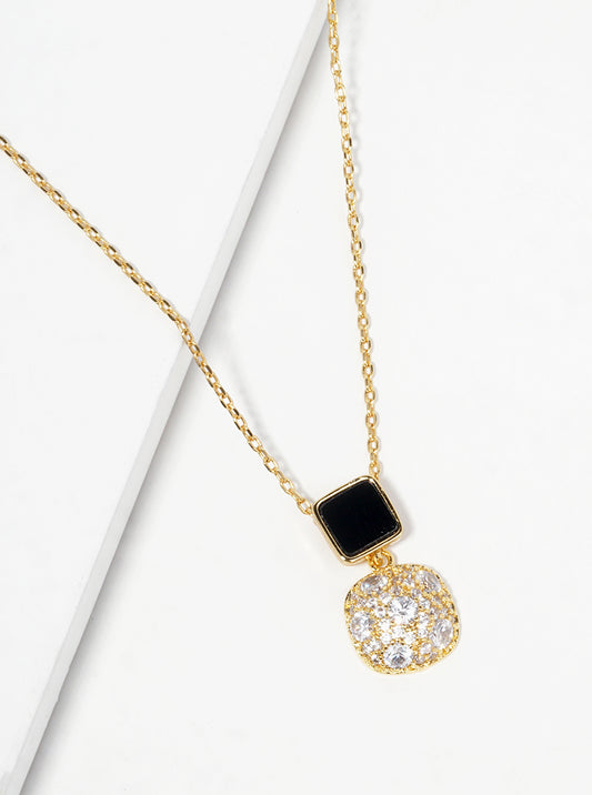 White Gold Dipped CZ Pave Double Square Pendant Delicate Necklace