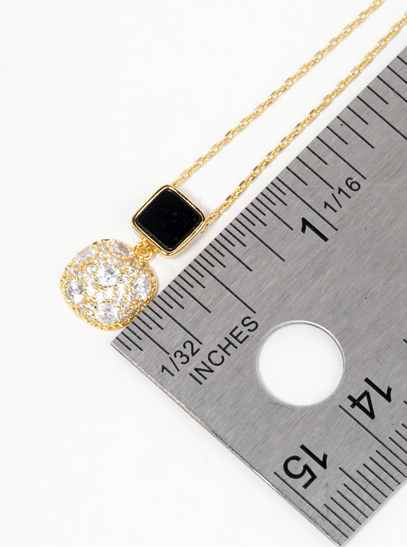 White Gold Dipped CZ Pave Double Square Pendant Delicate Necklace