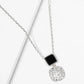 White Gold Dipped CZ Pave Double Square Pendant Delicate Necklace