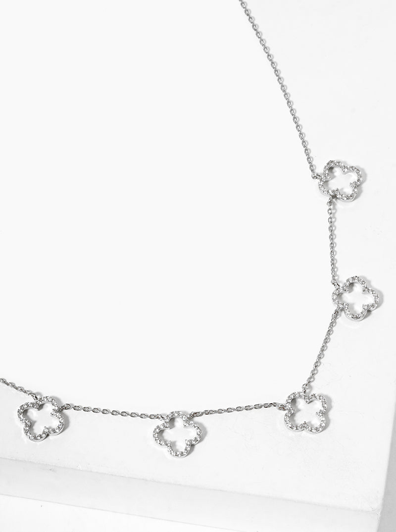 18k Gold Dipped CZ Pave Five Quatrefoil Pendant Necklace