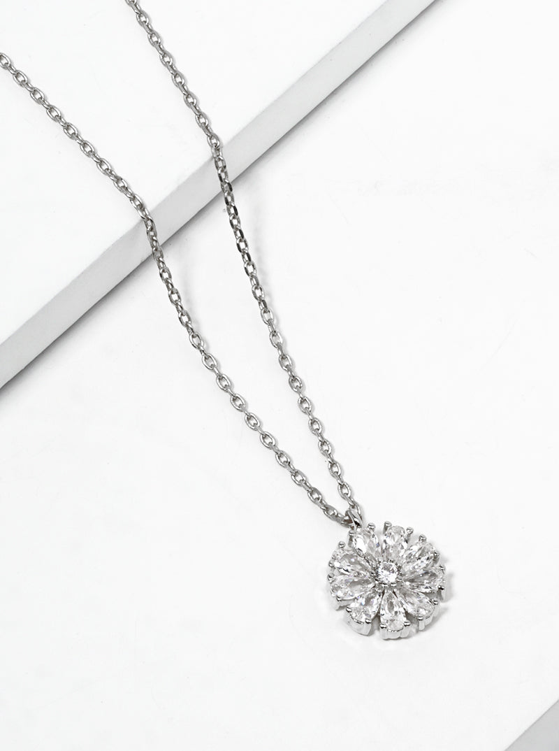 18k Gold Dipped CZ Pave Flower Pendant Dainty Necklace