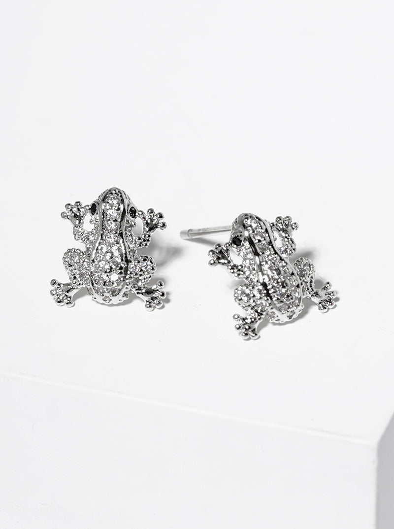18k Gold Dipped CZ Pave Frog Post Stud Earrings