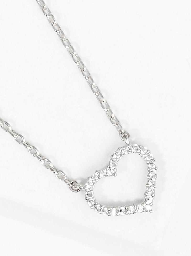 White Gold Dipped CZ Pave Heart Pendant Delicate Necklace