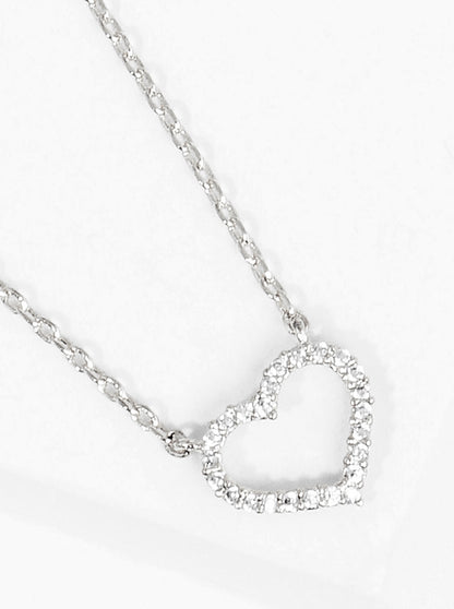 White Gold Dipped CZ Pave Heart Pendant Delicate Necklace