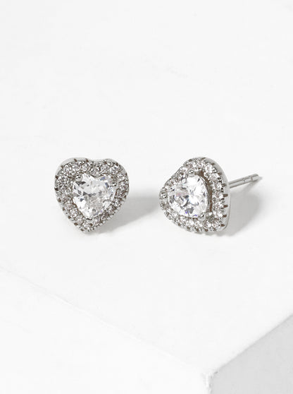White Gold Dipped CZ Pave Heart Post Stud Earrings