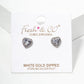 White Gold Dipped CZ Pave Heart Post Stud Earrings