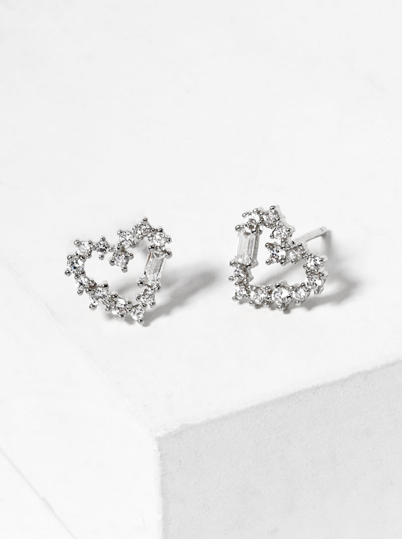 18k Gold Dipped CZ Pave Heart Post Stud Earrings