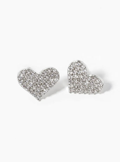 White Gold Dipped CZ Pave Heart Post Stud Earrings
