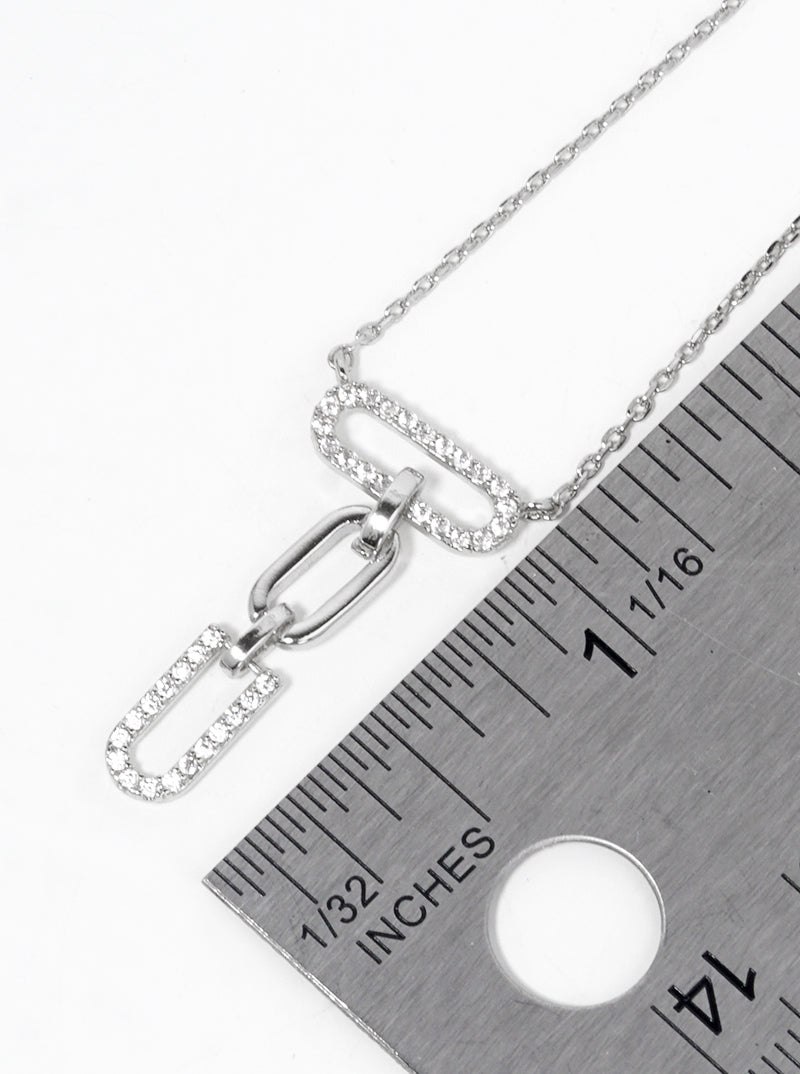 White Gold Dipped CZ Pave Link Chain Pendant Delicate Necklace