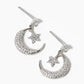 18k Gold Dipped CZ Pave Moon And Star Drop Dangle Post Earrings