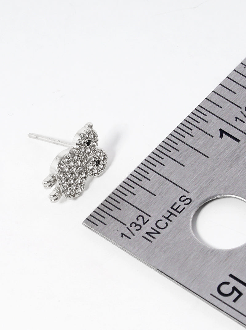 White Gold Dipped CZ Pave Owl Post Stud Earrings