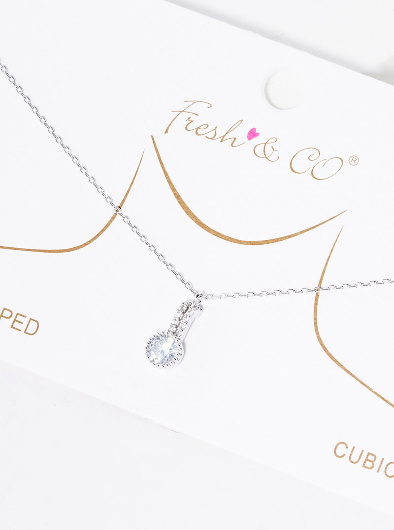 White Gold Dipped CZ Pave Round Pendant Delicate Necklace