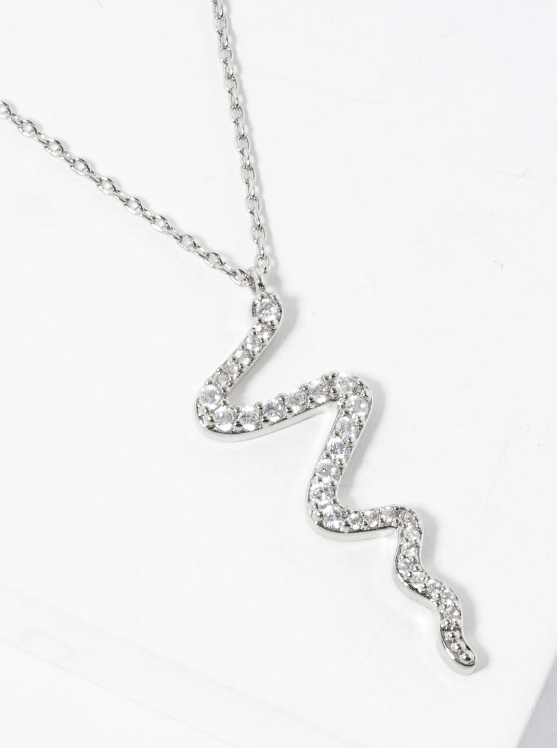 18k Gold Dipped CZ Pave Snake Pendant Delicate Necklace