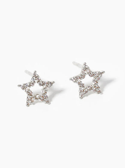 White Gold Dipped CZ Pave Star Post Stud Earrings