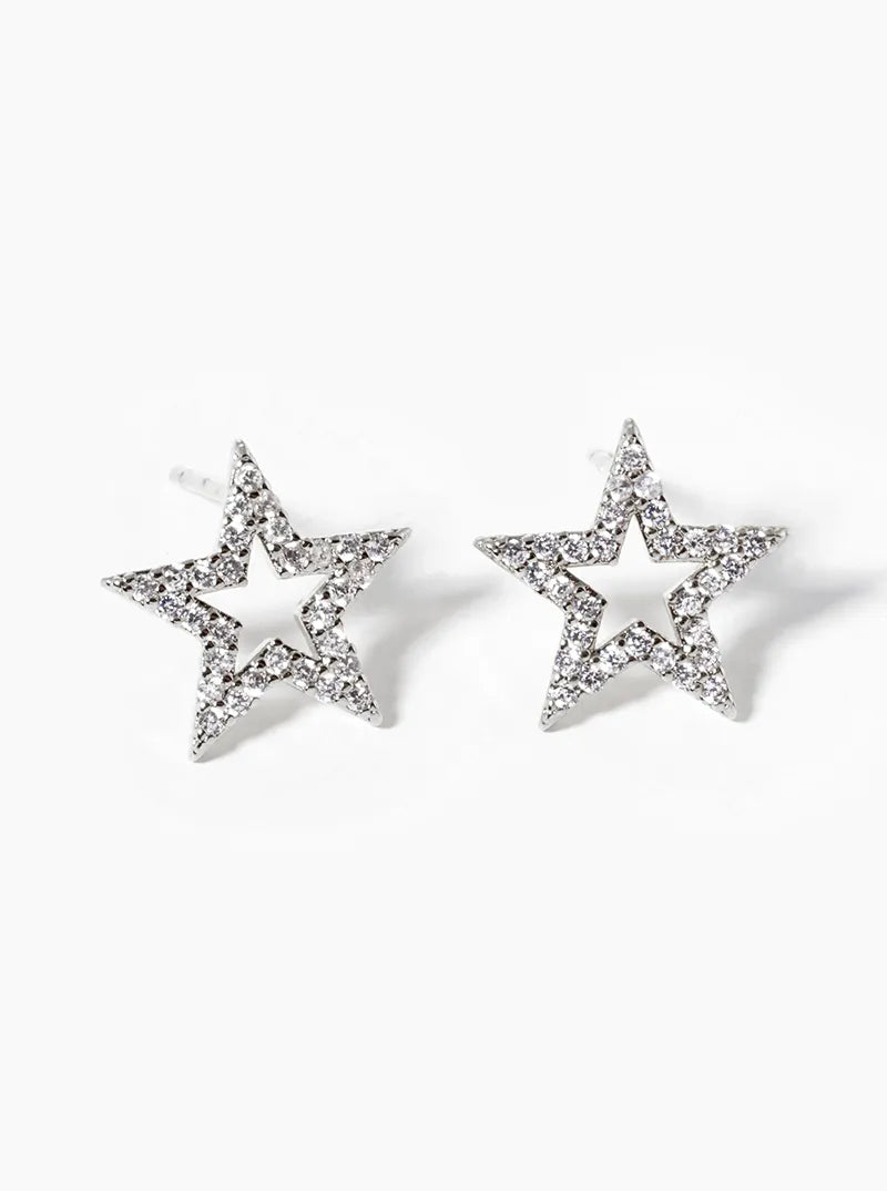18k Gold Dipped CZ Pave Star Post Stud Earrings