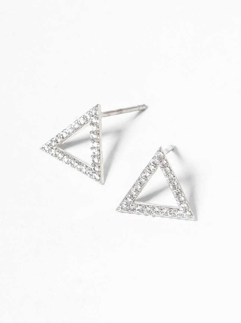 18k Gold Dipped CZ Pave Triangle Post Stud Earrings