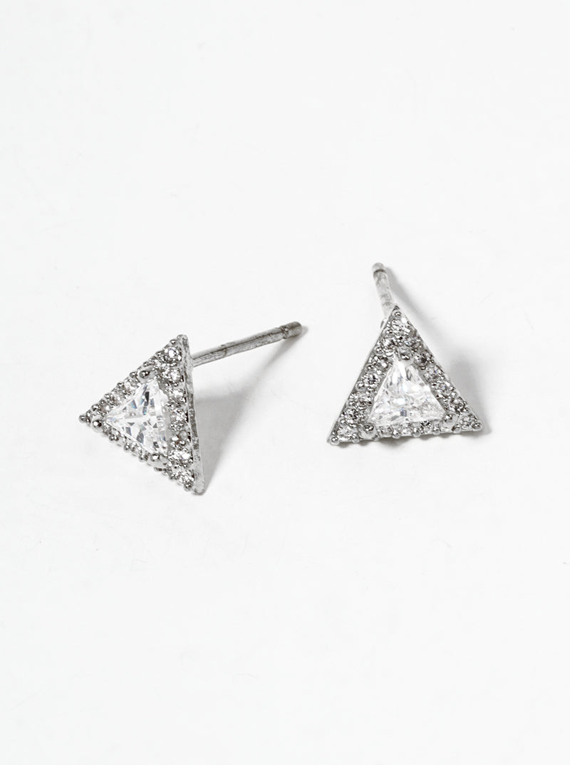18k Gold Dipped CZ Pave Triangle Post Stud Earrings