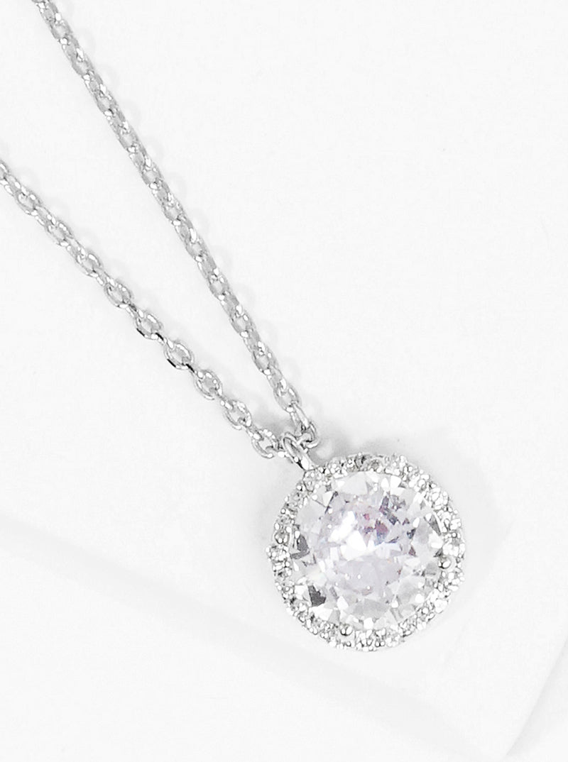 White Gold Dipped CZ Round Pendant Delicate Necklace