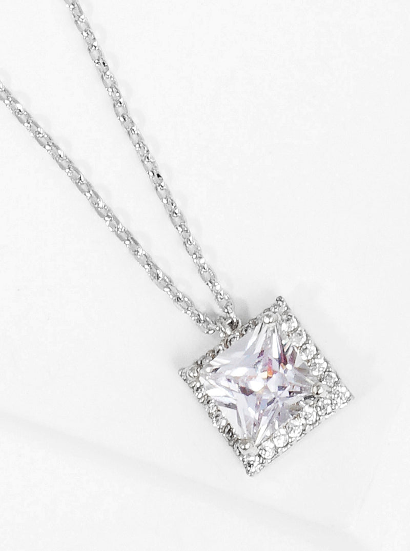 18k Gold Dipped CZ Square Pendant Delicate Necklace