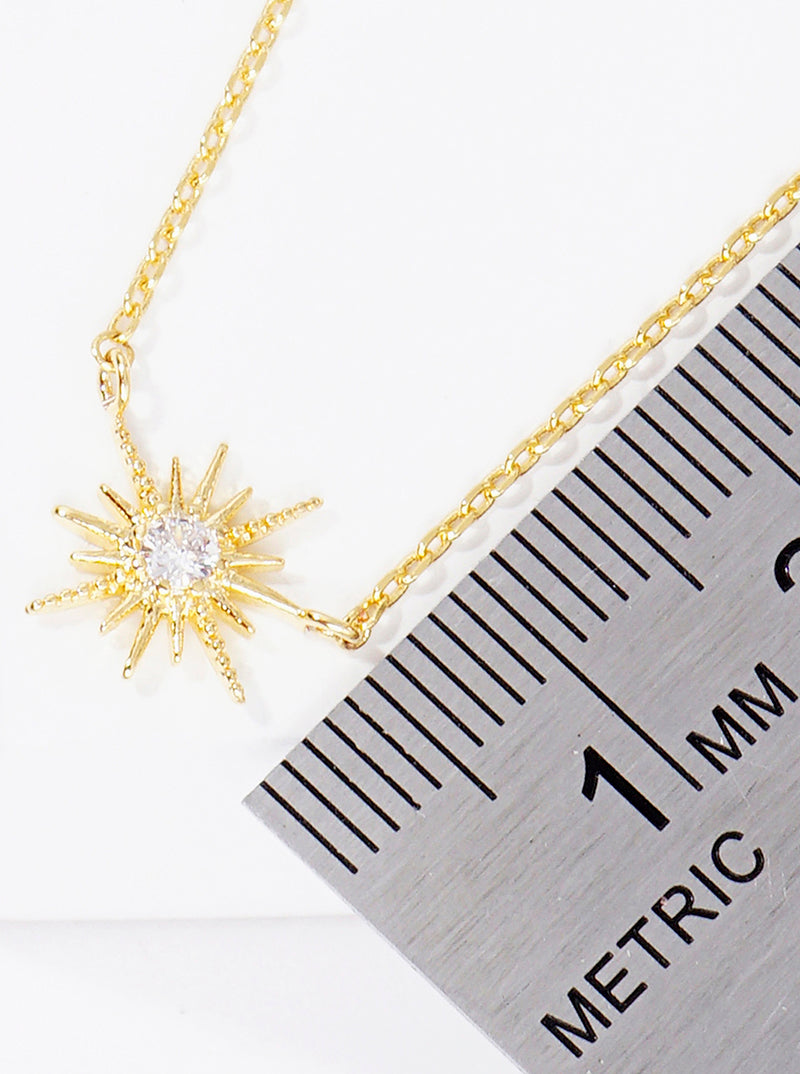 White Gold Dipped CZ Sunburst Pendant Delicate Necklace