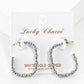 White Gold Dipped Ball Textured Metal Rectangle 25mm Open Hoop Earrings