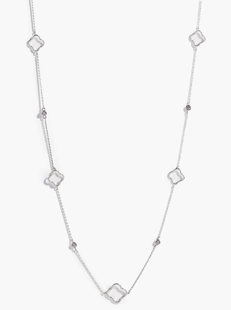 18k Gold Dipped Bezel CZ Quatrefoil 36 Inch Long Station Necklace