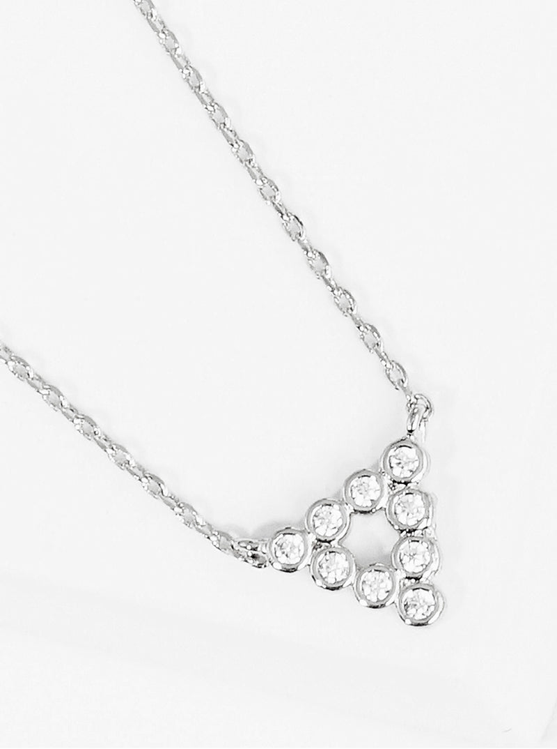 White Gold Dipped Bezel CZ Triangle Pendant Delicate Necklace