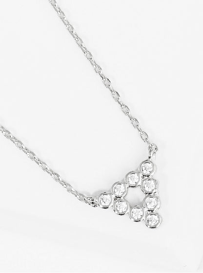 White Gold Dipped Bezel CZ Triangle Pendant Delicate Necklace
