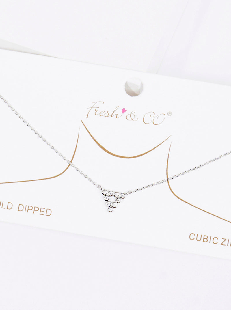 White Gold Dipped Bezel CZ Triangle Pendant Delicate Necklace