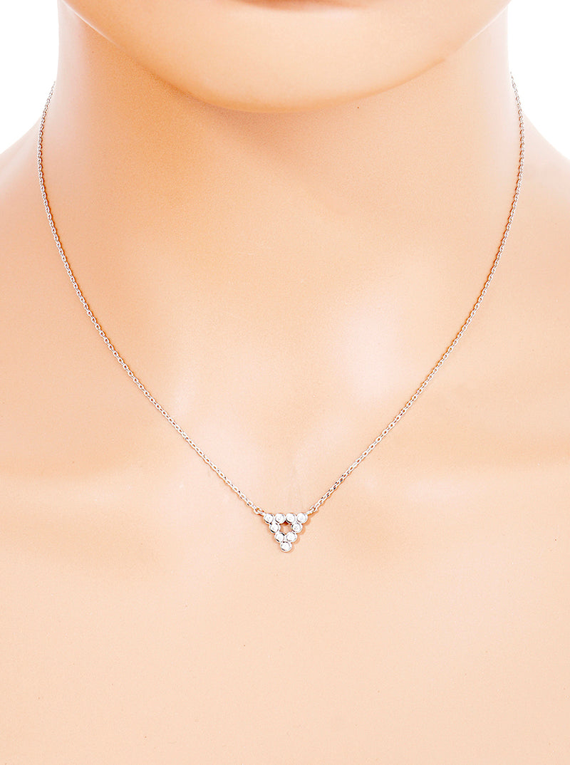 White Gold Dipped Bezel CZ Triangle Pendant Delicate Necklace