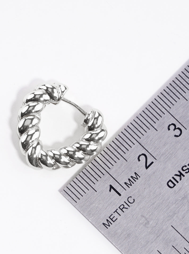 White Gold Dipped Braided Metal Heart Shape 20mm Hinged Hoop Earrings