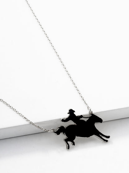 White Gold Dipped Cowboy Pendant Necklace