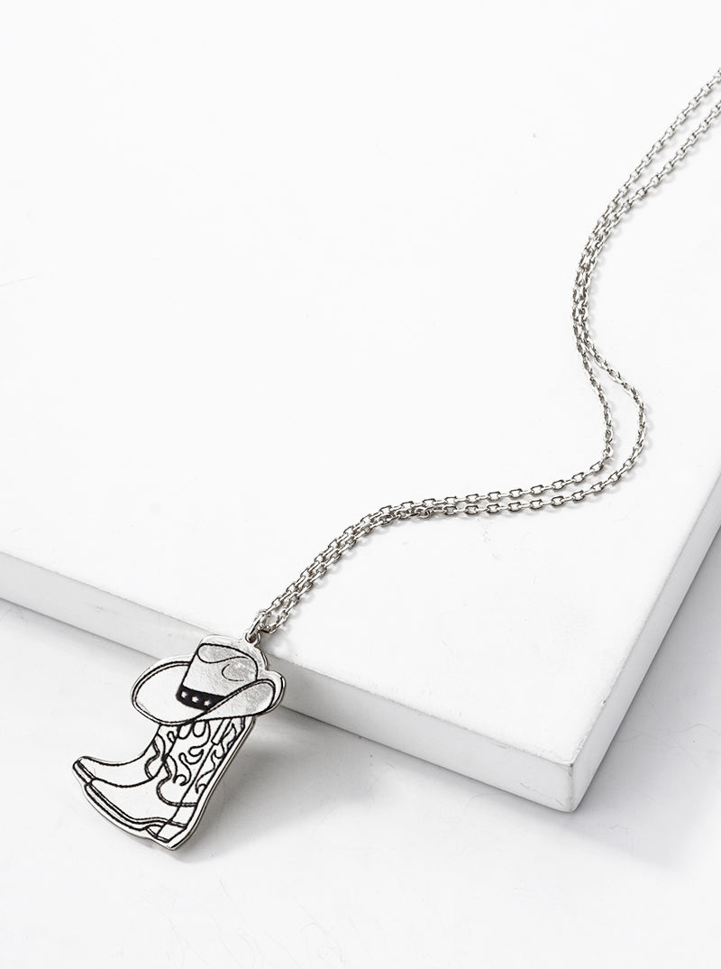 18k Gold Dipped Cowgirl Boot And Hat Pendant Necklace
