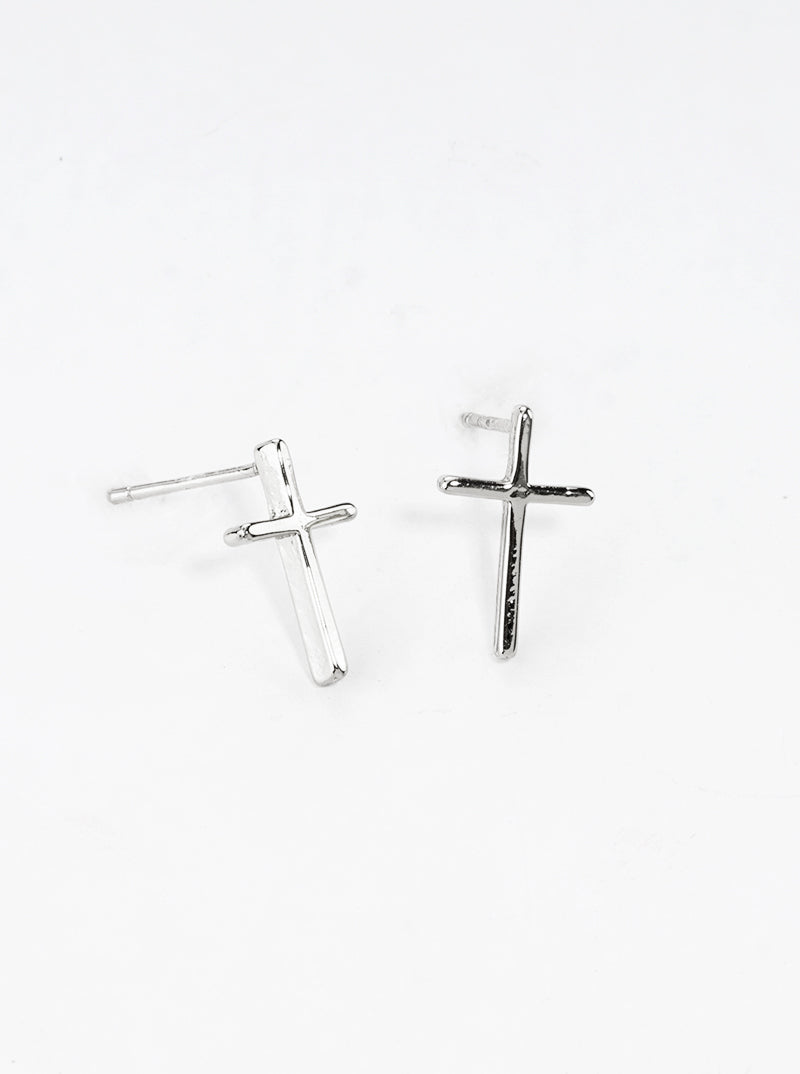 White Gold Dipped Dainty Cross Post Stud Earrings