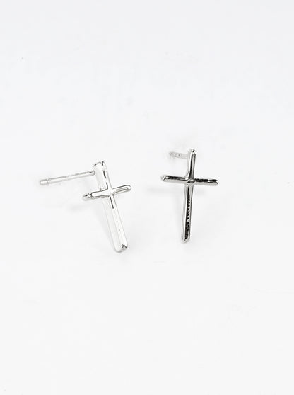 White Gold Dipped Dainty Cross Post Stud Earrings