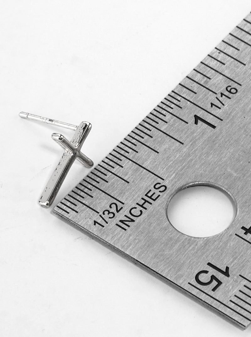 White Gold Dipped Dainty Cross Post Stud Earrings