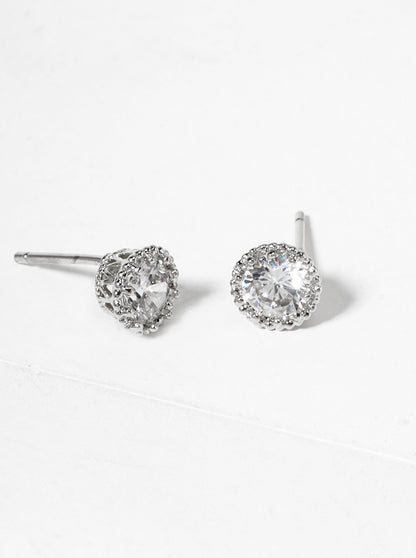White Gold Dipped Dainty Round CZ Post Stud Earrings