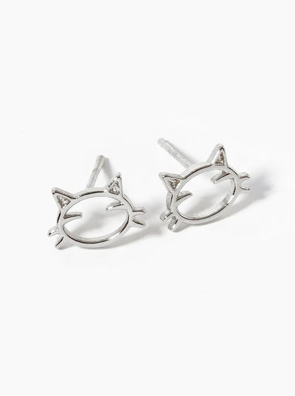 White Gold Dipped Delicate Cat Post Stud Earrings