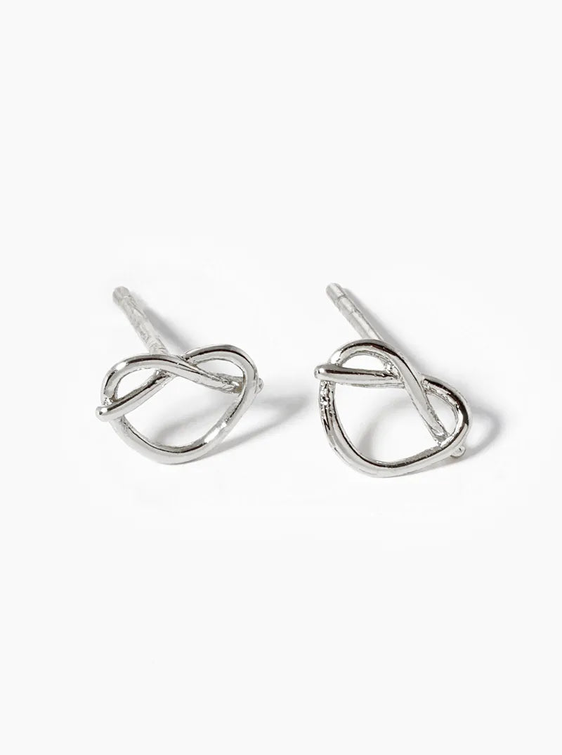 White Gold Dipped Delicate Love Knot Post Stud Earrings