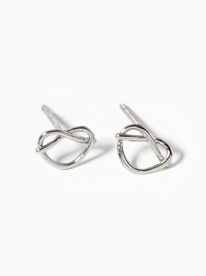 White Gold Dipped Delicate Love Knot Post Stud Earrings
