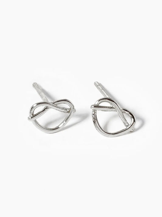 White Gold Dipped Delicate Love Knot Post Stud Earrings
