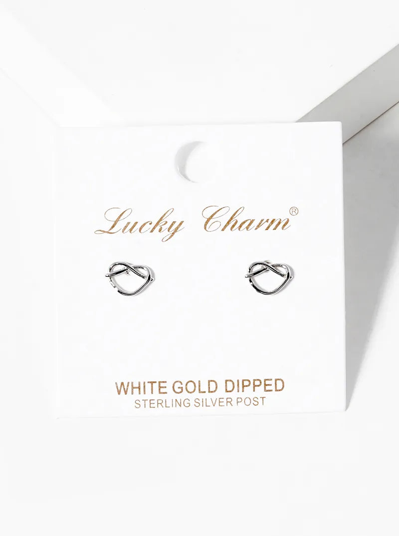 White Gold Dipped Delicate Love Knot Post Stud Earrings