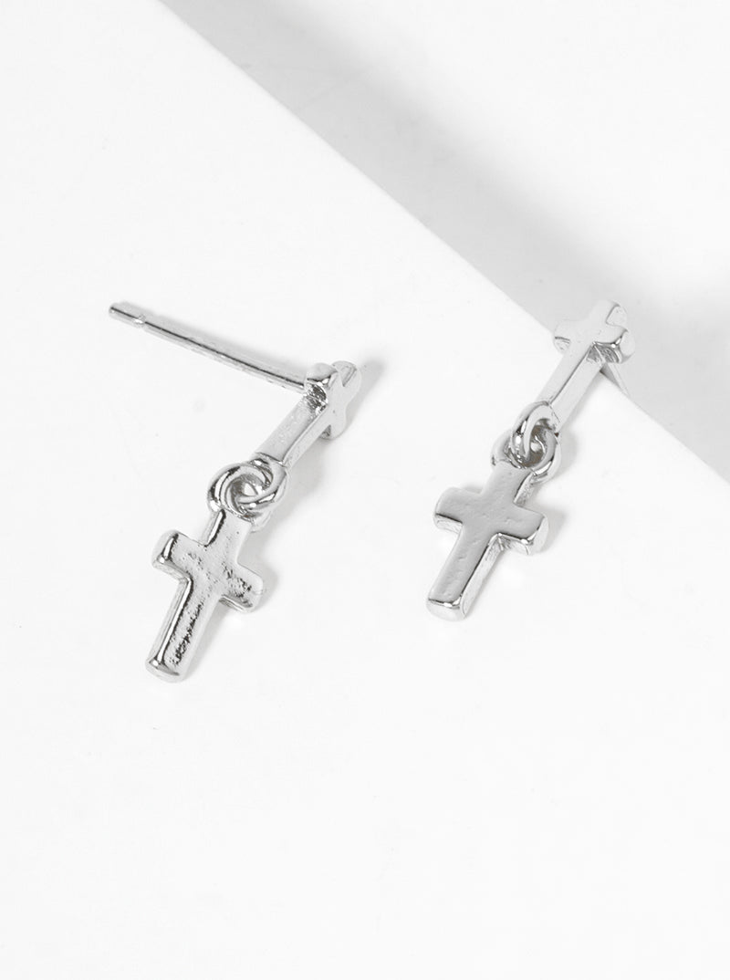 18k Gold Dipped Double Cross Dangle Post Earrings