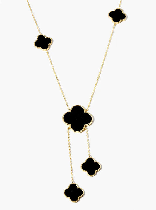 White Gold Dipped Five Quatrefoil Drop Lariat Necklace