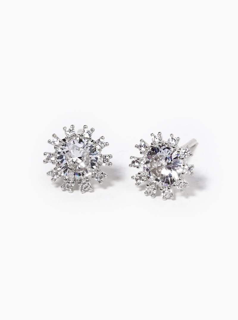 18k Gold Dipped Flower CZ Post Stud Earrings