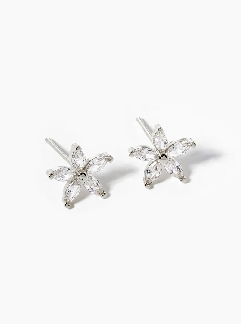 18k Gold Dipped Marquise Shape CZ Stone Flower Post Stud Earrings