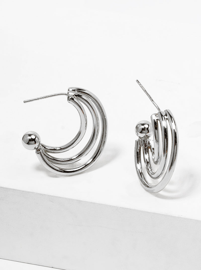 18k Gold Dipped Metal Tri Layered Open Hoop Earrings