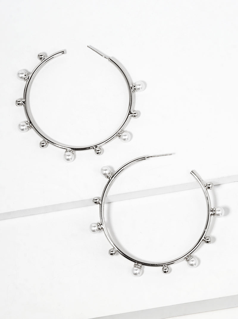 18k Gold Dipped Pearl Beaded 50mm Satellite Open Hoop Earrings