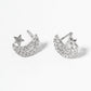 18k Gold Dipped Symmetrical CZ Pave Crescent Moon And Star Post Stud Earrings