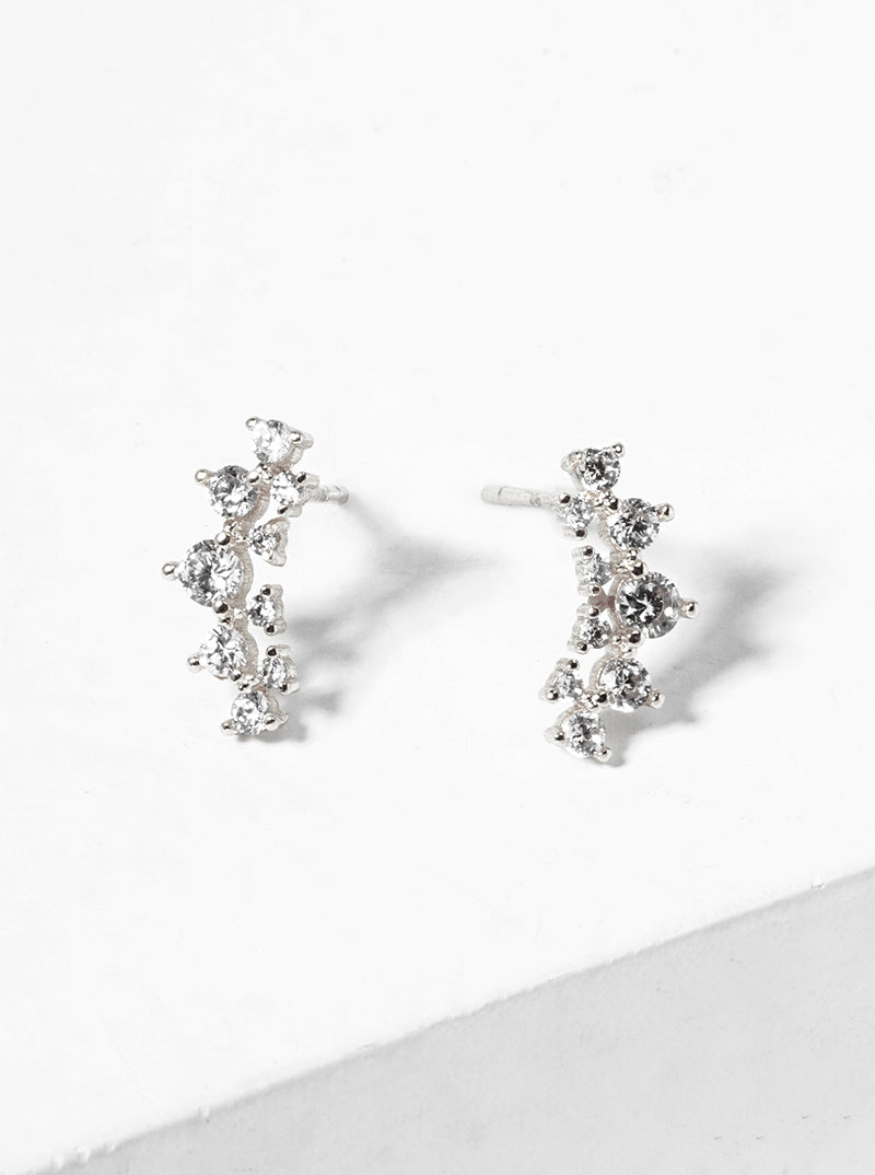 18k Gold Dipped Symmetrical CZ Pave Double Curved Bar Post Stud Earrings